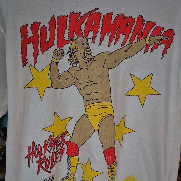 WWE Hulkamania White Tee with Red and Yellow Graphic - Picture 3 of 7
